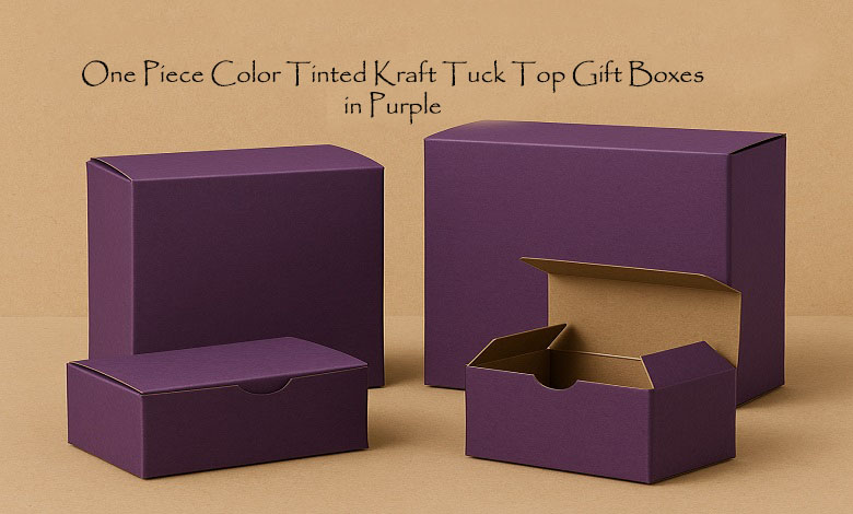 One Piece Color Tinted Kraft Tuck Top Gift Boxes in Purple