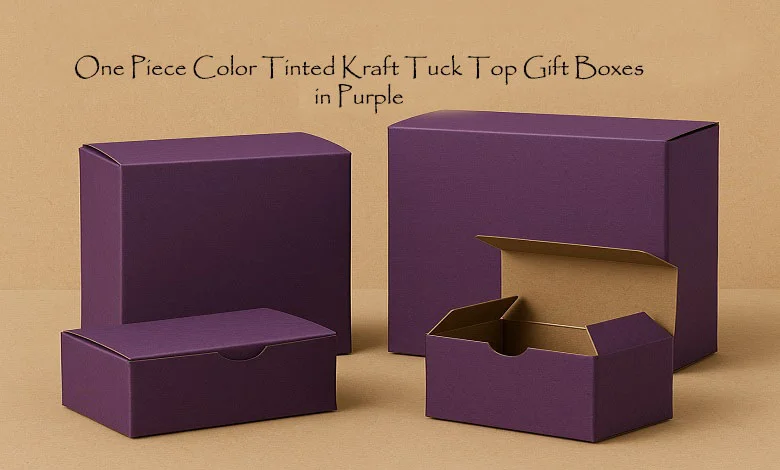 One Piece Color Tinted Kraft Tuck Top Gift Boxes in Purple